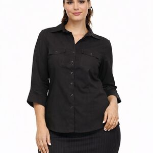 Zac & Rachel 2X Plus Womens Black Button Up Top Corp Career Dark Academia Office